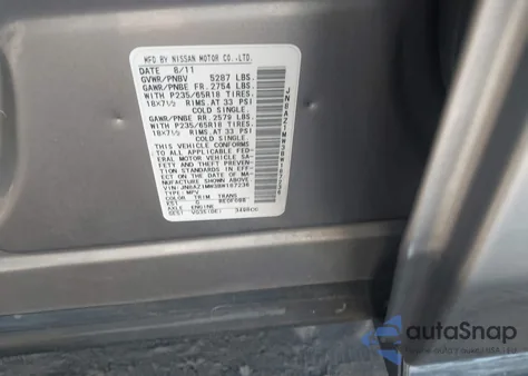 2011 Nissan Murano Sl из США, поврежденный, VIN JN8AZ1MW3BW187236